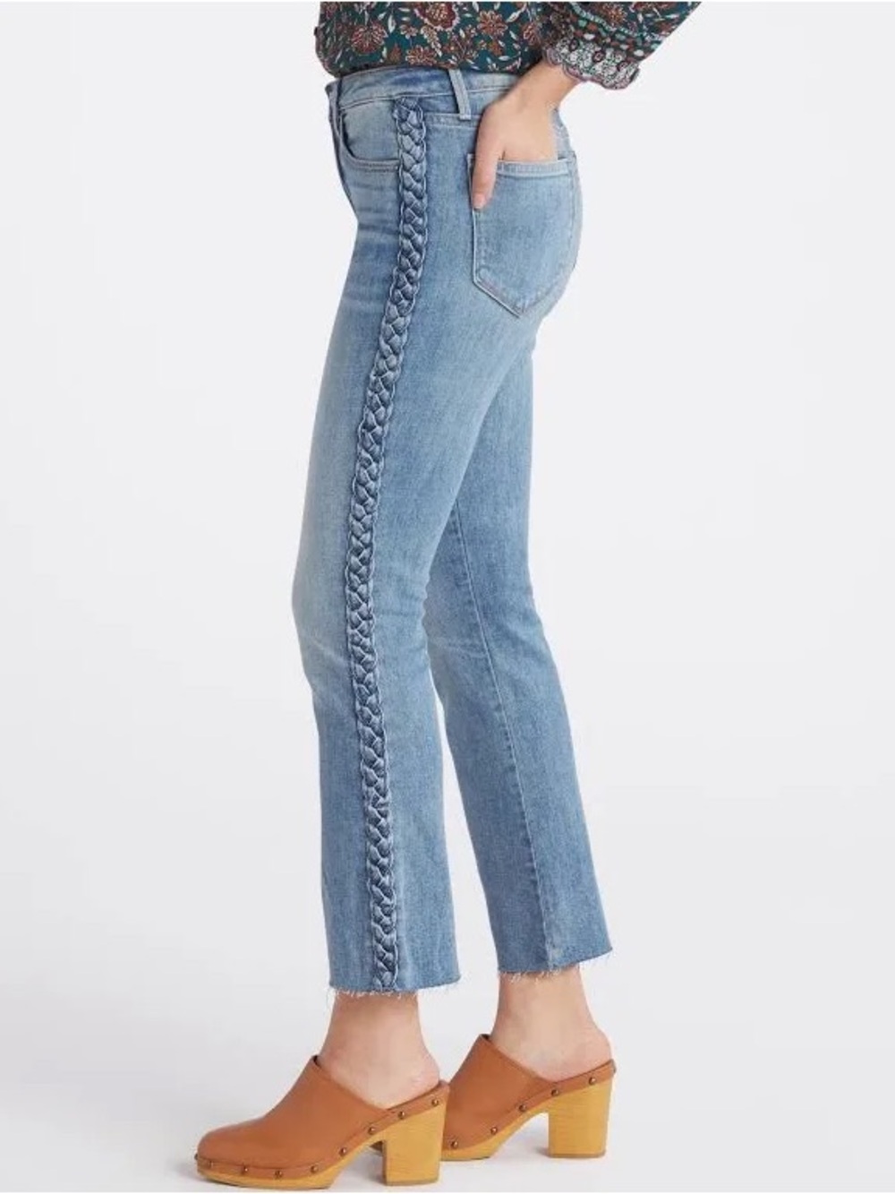 DRIFTWOOD Roxy Light Blue Braided-Side Cropped Jeans